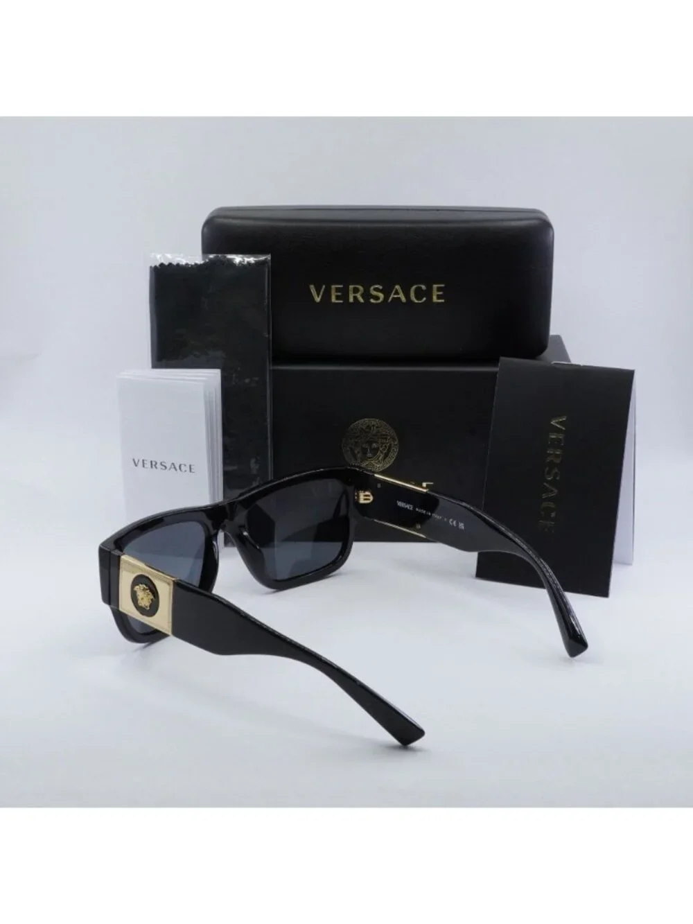 Versace VE4406 GB1/87 Sunglasses Black Rectangle Frame, Grey Lenses